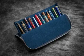 Galen Leather Zippered Magnum Opus Hard 12 Slots Pen Case in Crazy Horse Navy Blue