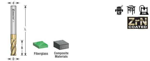 Glass Reinforced Plastic Cutting CNC Router Bit | 1⁄4 Dia x 3⁄4 x 1⁄4 Shank Up-Cut | 51525 | 738685515259