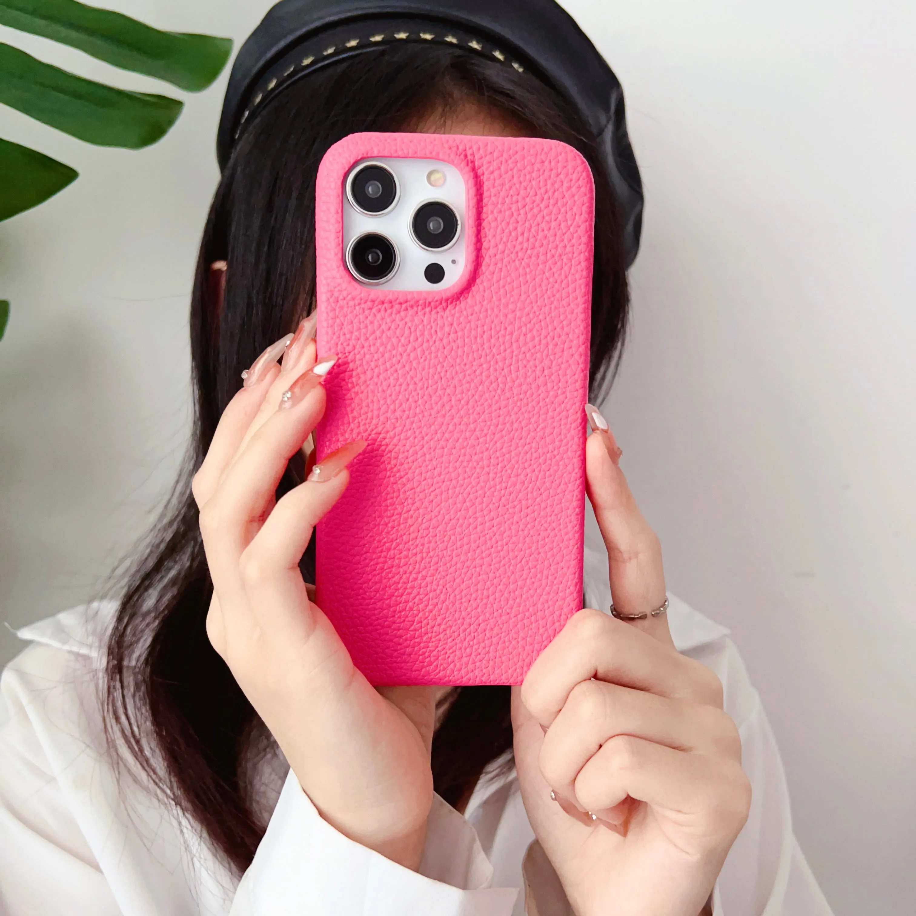 Grain Leather iPhone Case ( Pink )