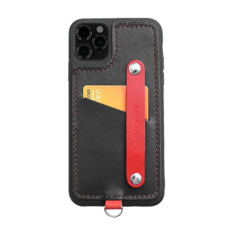 Handmade Black Leather iPhone 11 Case with Card Holder CONTRAST COLOR iPhone 11 Leather Case