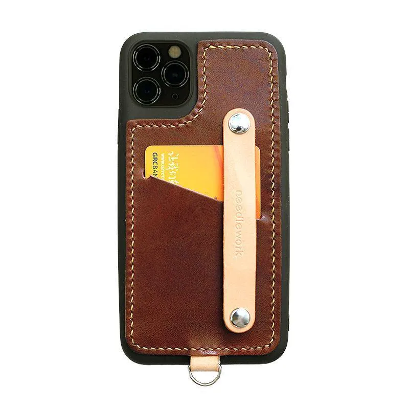 Handmade Black Leather iPhone 11 Case with Card Holder CONTRAST COLOR iPhone 11 Leather Case