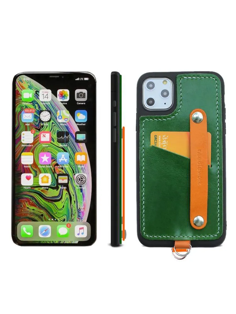 Handmade Black Leather iPhone 11 Case with Card Holder CONTRAST COLOR iPhone 11 Leather Case