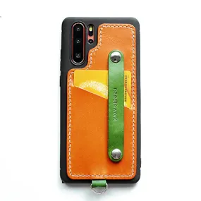 Handmade Orange Leather Huawei P30 Case with Card Holder CONTRAST COLOR Huawei P30 Leather Case