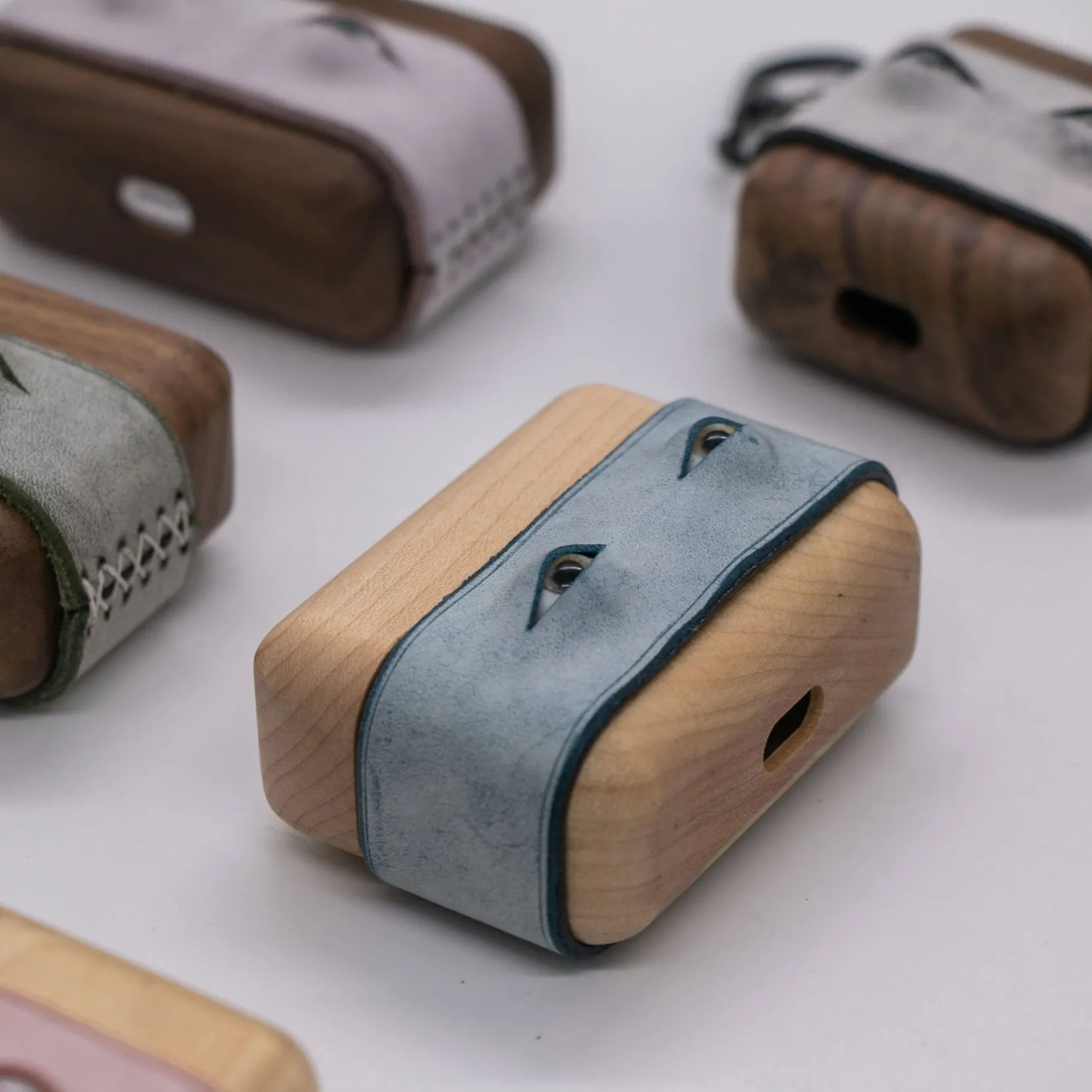 Handmade Purple Leather Wood AirPods 1,2 Case with Eyes Custom Leather AirPods 1,2 Case Airpod Case Cover