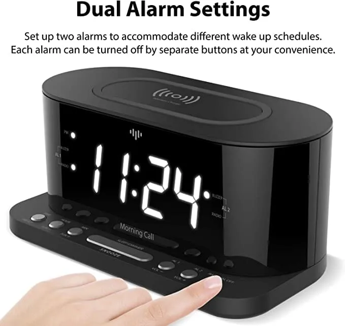 iLuv Morning Call 5 Qi-Certified Wireless Charging Bedside Digital Alarm Clock  Set up two alarms to accommodate different wake up schedules or share an alarm with your roommate-MORCAL5