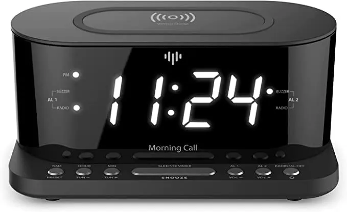 iLuv Morning Call 5 Qi-Certified Wireless Charging Bedside Digital Alarm Clock  Set up two alarms to accommodate different wake up schedules or share an alarm with your roommate-MORCAL5