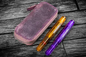 Leather Zippered Double Pen Case for Kaweco - Pocket Pen - Purple