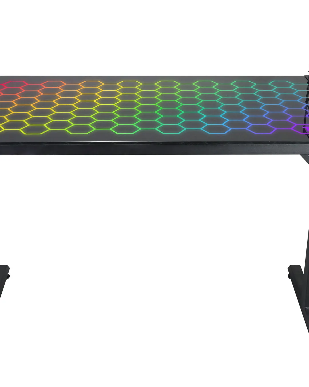 LED Gaming Desk with Glass Top and Steel Construction Hexagon Design