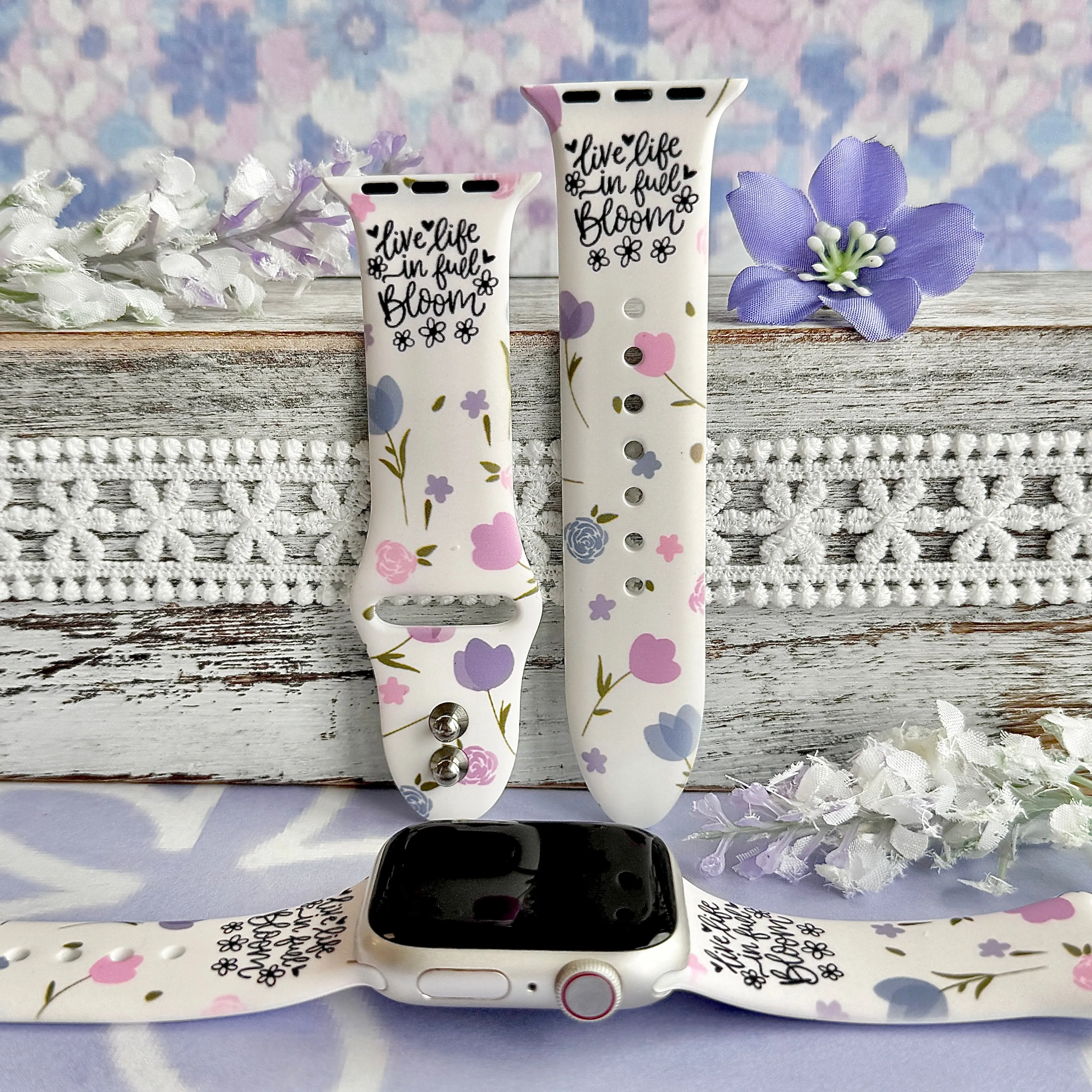 Lilac Meadows Print Silicone Band For Apple Watch