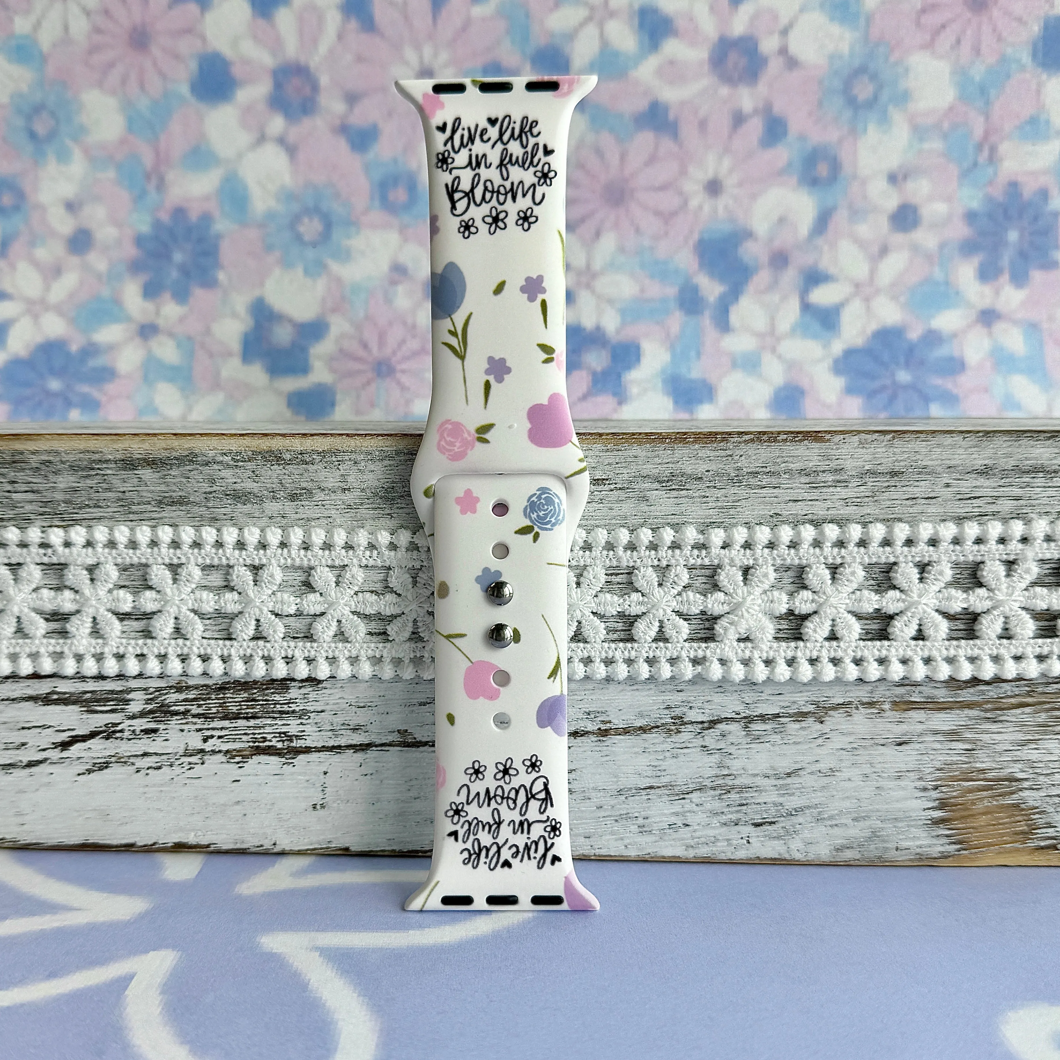 Lilac Meadows Print Silicone Band For Apple Watch