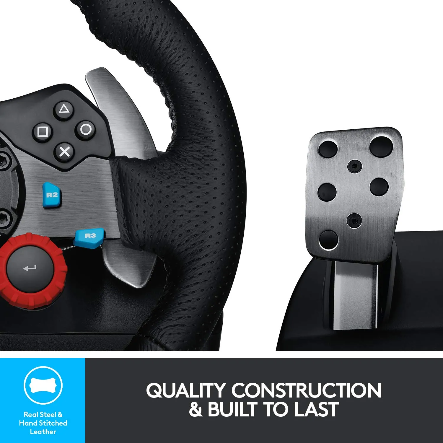 Logitech G29 Driving Force Racing Wheel and Floor Pedals, Real Force, Stainless Steel Paddle Shifters, Leather Steering Wheel Cover, Adjustable Floor Pedals, PS5/PS4/PS3/PC/Mac – Black