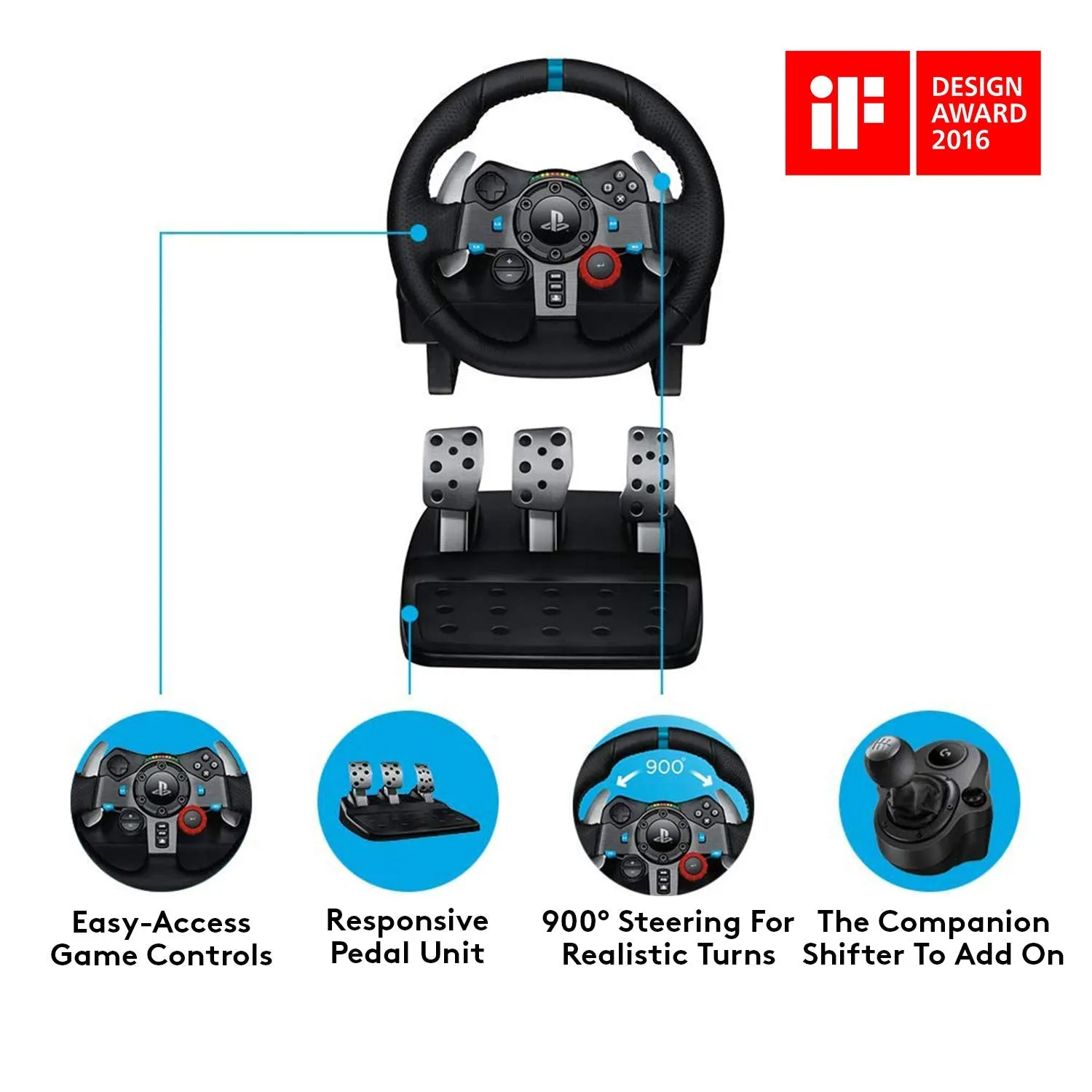 Logitech G29 Driving Force Racing Wheel and Floor Pedals, Real Force, Stainless Steel Paddle Shifters, Leather Steering Wheel Cover, Adjustable Floor Pedals, PS5/PS4/PS3/PC/Mac – Black