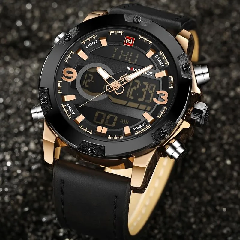 Luxury Analog/Digital Leather Sports Watch