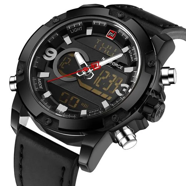 Luxury Analog/Digital Leather Sports Watch