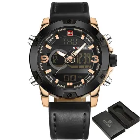 Luxury Analog/Digital Leather Sports Watch