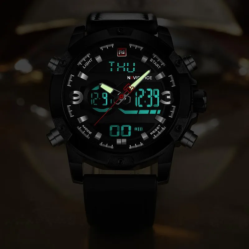 Luxury Analog/Digital Leather Sports Watch