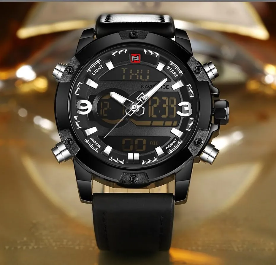 Luxury Analog/Digital Leather Sports Watch