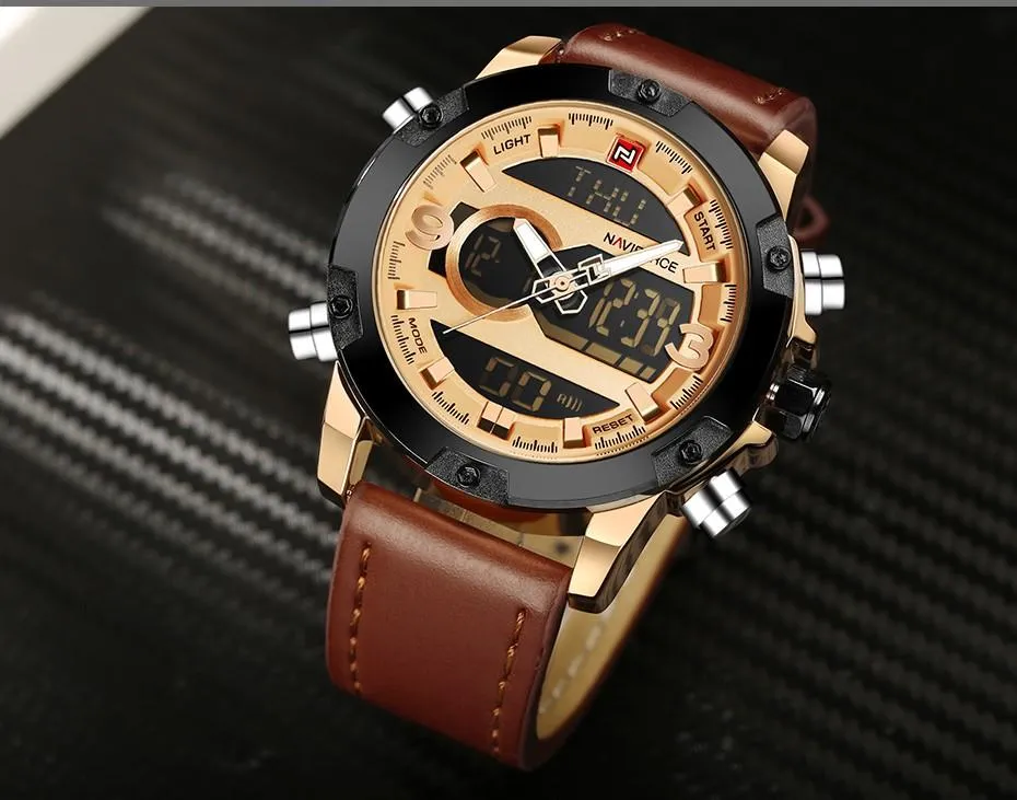 Luxury Analog/Digital Leather Sports Watch