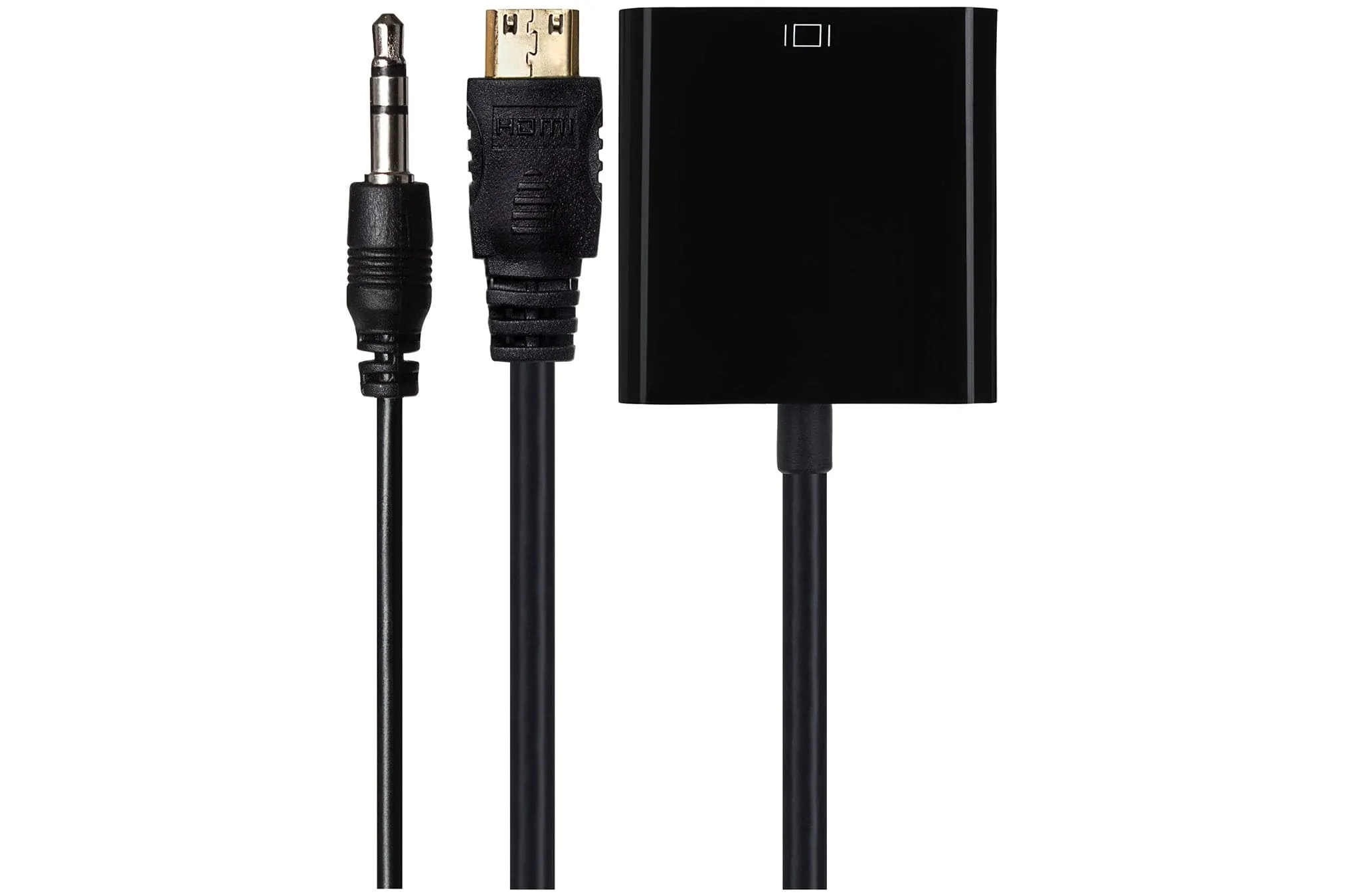 Maplin Mini HDMI Male to VGA Female / 3.5mm Audio Port Adapter - Black, 15cm