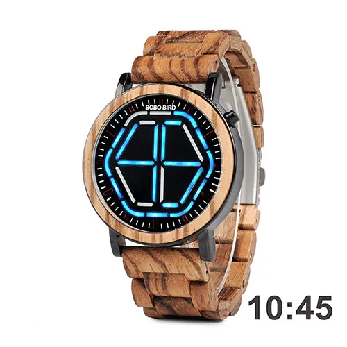 Men's Colorful Digital LED Wooden Watch - Red,White,Blue,Green