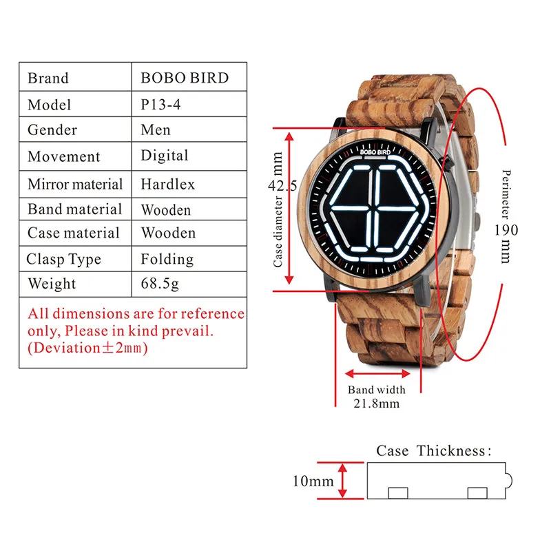 Men's Colorful Digital LED Wooden Watch - Red,White,Blue,Green