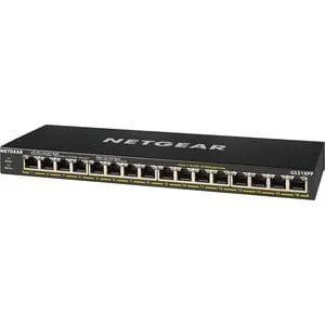 Netgear GS316PP Ethernet Switch - 16 Ports - 2 Layer Supported - 195.90 W Power Consumption - 183 W PoE Budget - Twisted Pair - PoE Ports - Desktop, Wall Mountable