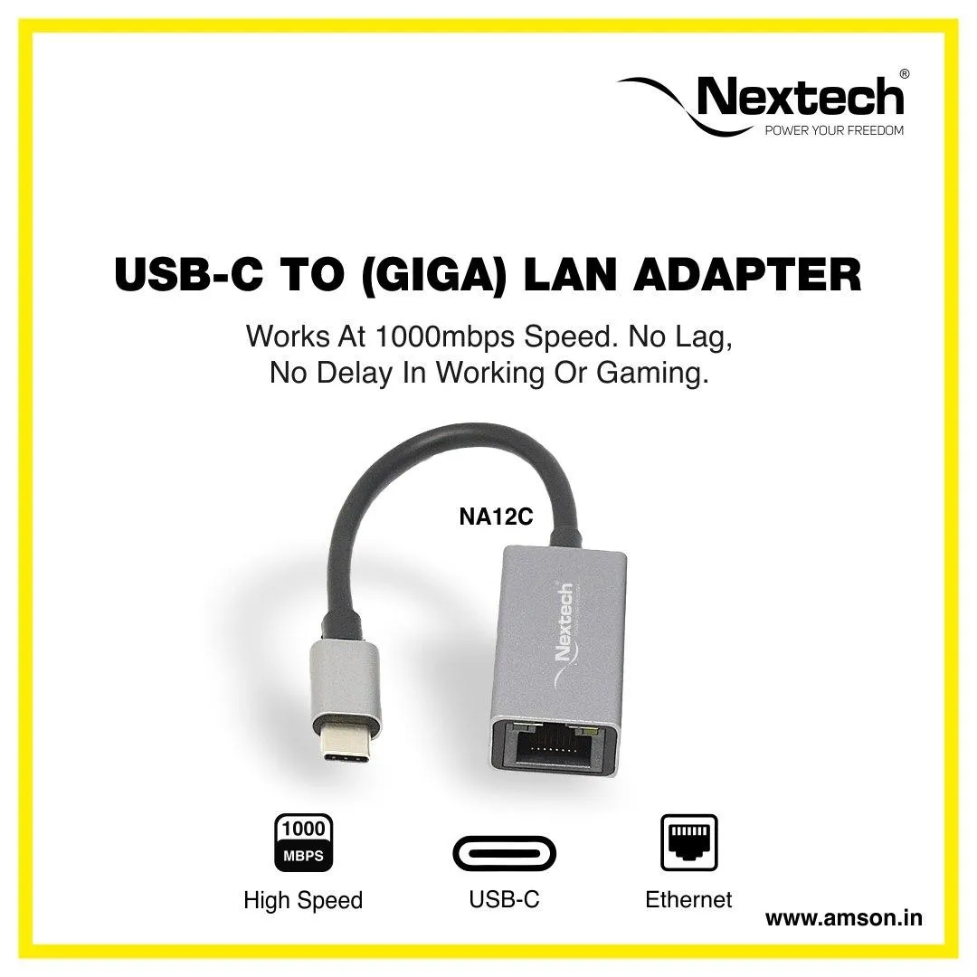 Nextech NA12C USB-C (M) To RJ45 USB 3.0 gigabit Adaptor