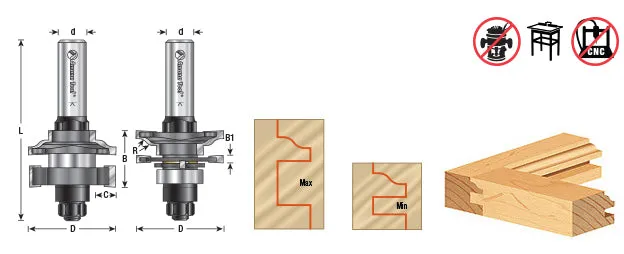 Ogee In-Stile & Rail Router Bit Set | 1 5⁄8 Dia x 13⁄64 to 1⁄2 x 1⁄4 Radius x 1⁄2" Shank | 55436 | 738685554364