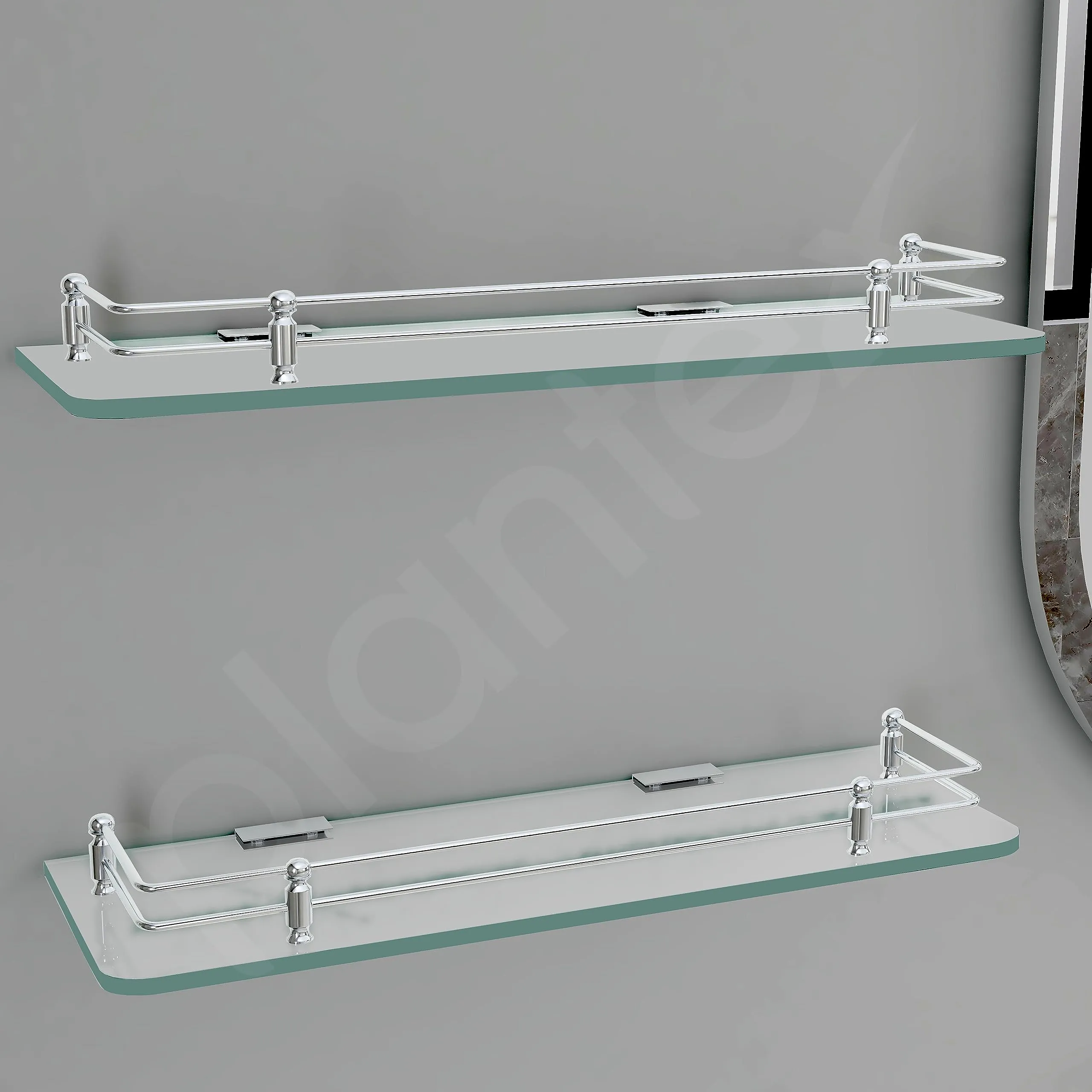 Plantex Premium Transparent Glass Shelf for Bathroom/Kitchen/Living Room - Bathroom Accessories (Polished, 18x6 Inches) - Pack of 2