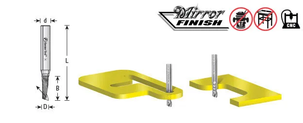 Plastic Cutting Spiral 'O' Flute CNC Router Bit | 1⁄16 Dia x 1⁄4 x 1⁄8 Shank x 2" Long Up-Cut | 51415 | 738685514153