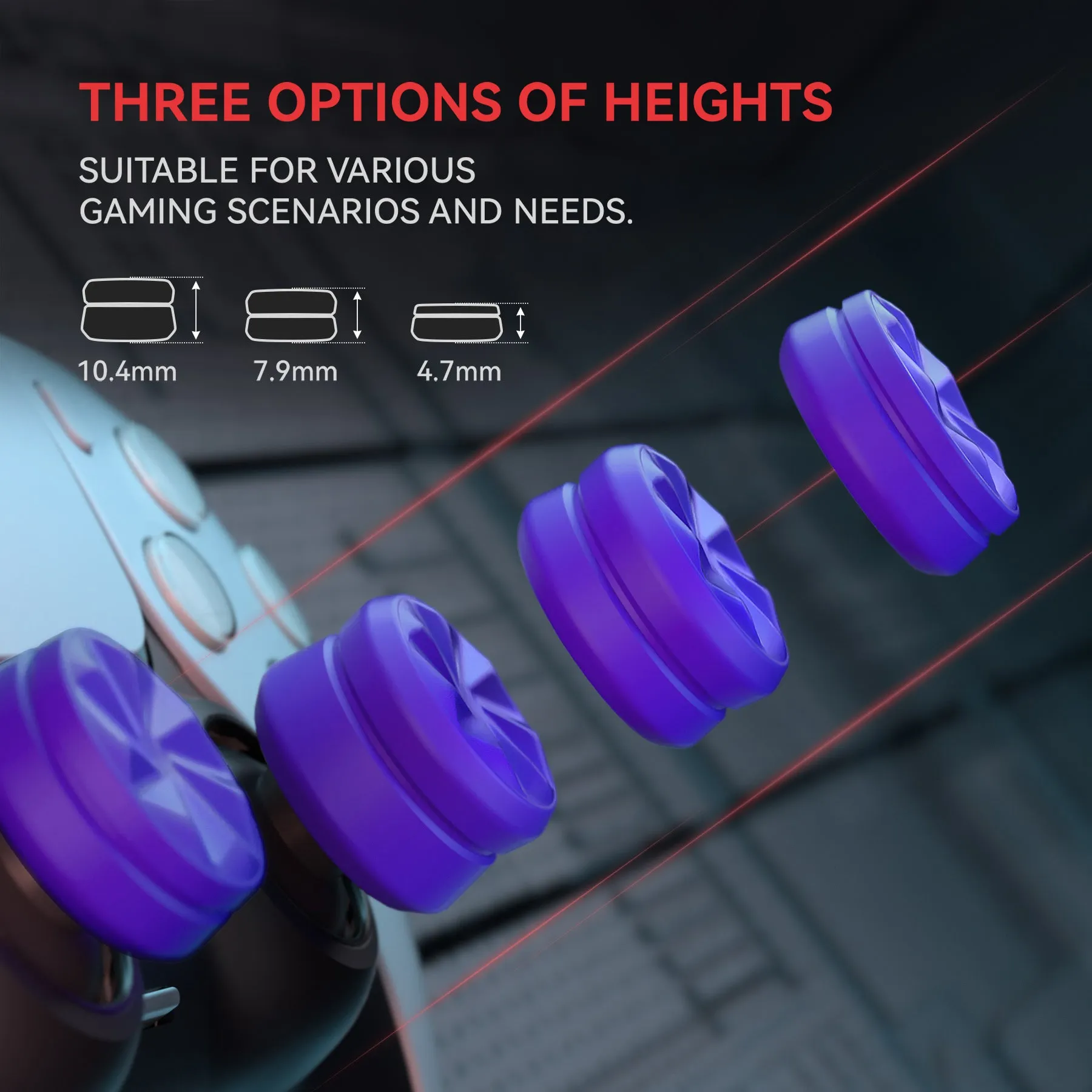 PlayVital 3 Height Hurricane Thumbs Cushion Caps Thumb Grips for ps5, for ps4, Thumbstick Grip Cover for Xbox Core Wireless Controller, Thumb Grips for Xbox One, Elite Series 2, for Switch Pro - Purple - PJM3064