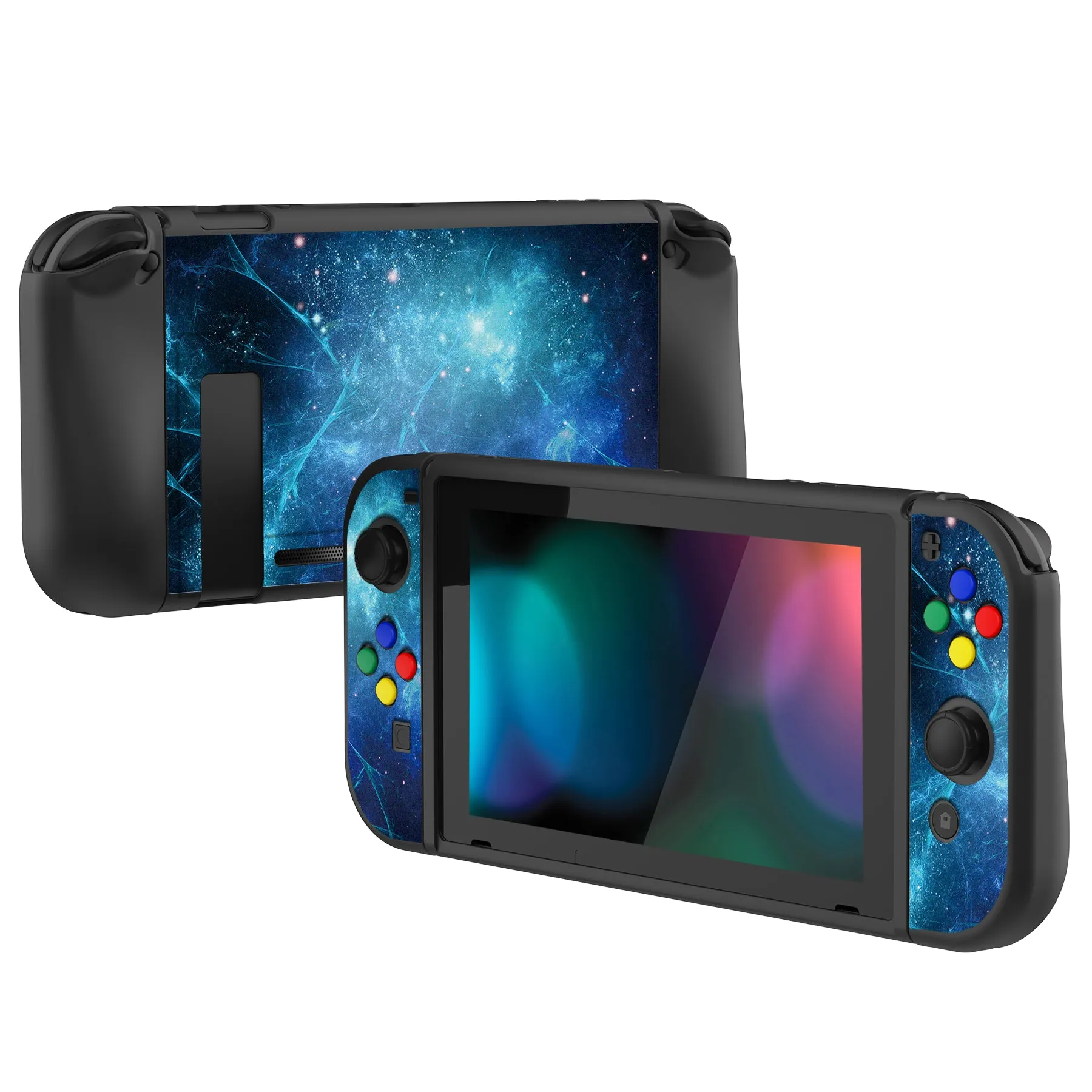 PlayVital Blue Nebula Protective Case for NS Switch, Soft TPU Slim Case Cover for NS Switch Joy-Con Console with Colorful ABXY Direction Button Caps - NTU6014G2