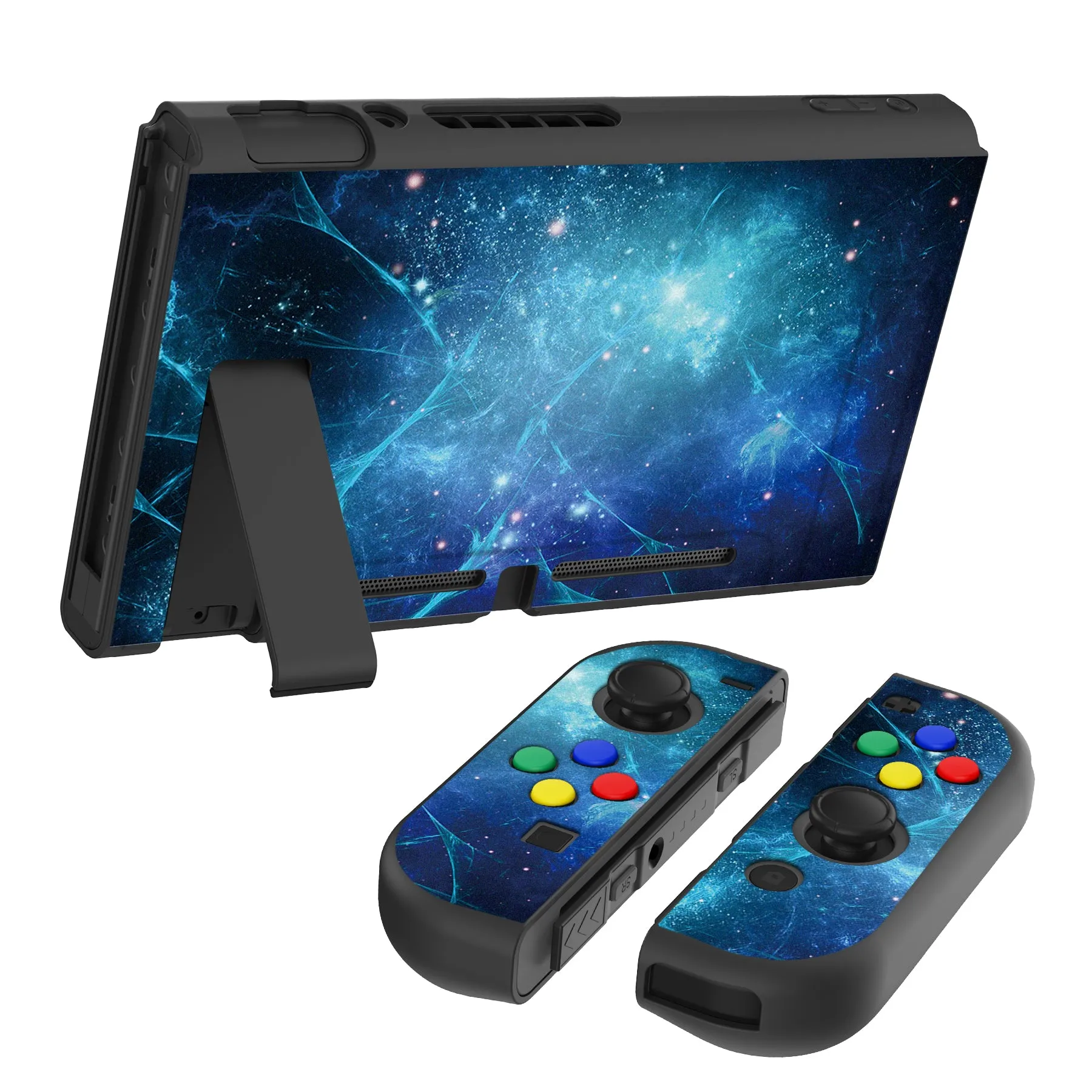 PlayVital Blue Nebula Protective Case for NS Switch, Soft TPU Slim Case Cover for NS Switch Joy-Con Console with Colorful ABXY Direction Button Caps - NTU6014G2