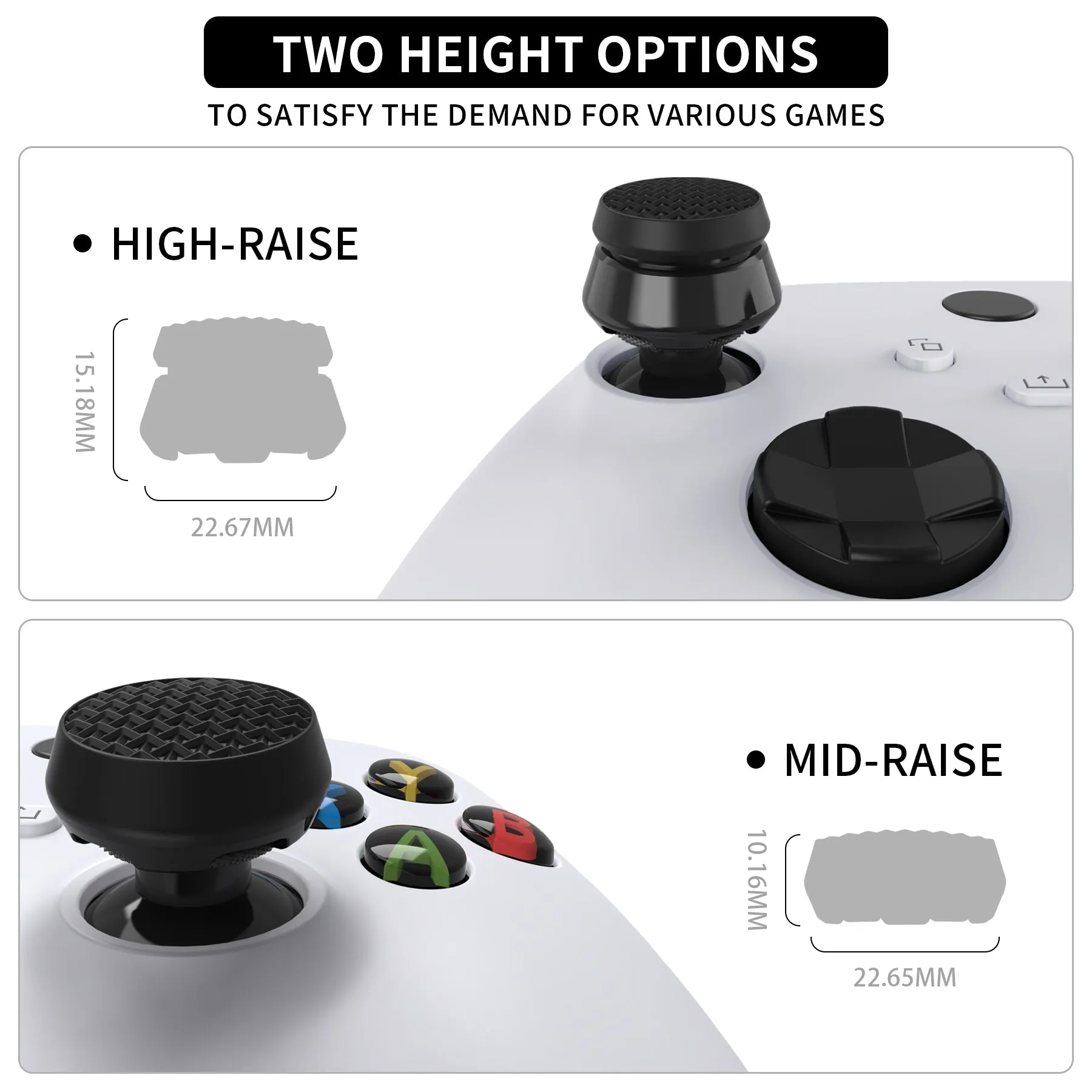 PlayVital Thumbs Pro ARMOR Thumbstick Extender for Xbox Core Controller, for Xbox Series X/S Controller, Joystick Caps Grip for Xbox One Controller - 2 High Raise and 2 Mid Raise Dome - Black - PJM5009