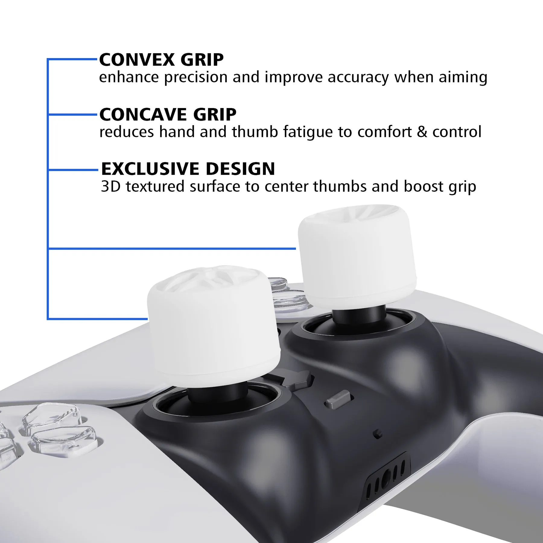 PlayVital White Ergonomic Analog Joystick Caps for Xbox Series X/S, Xbox One, Xbox One X/S, PS5, PS4, Switch Pro Controller - with 3 Height Convex and Concave - Pentagram & Rotary Wheels Design - PJM2018