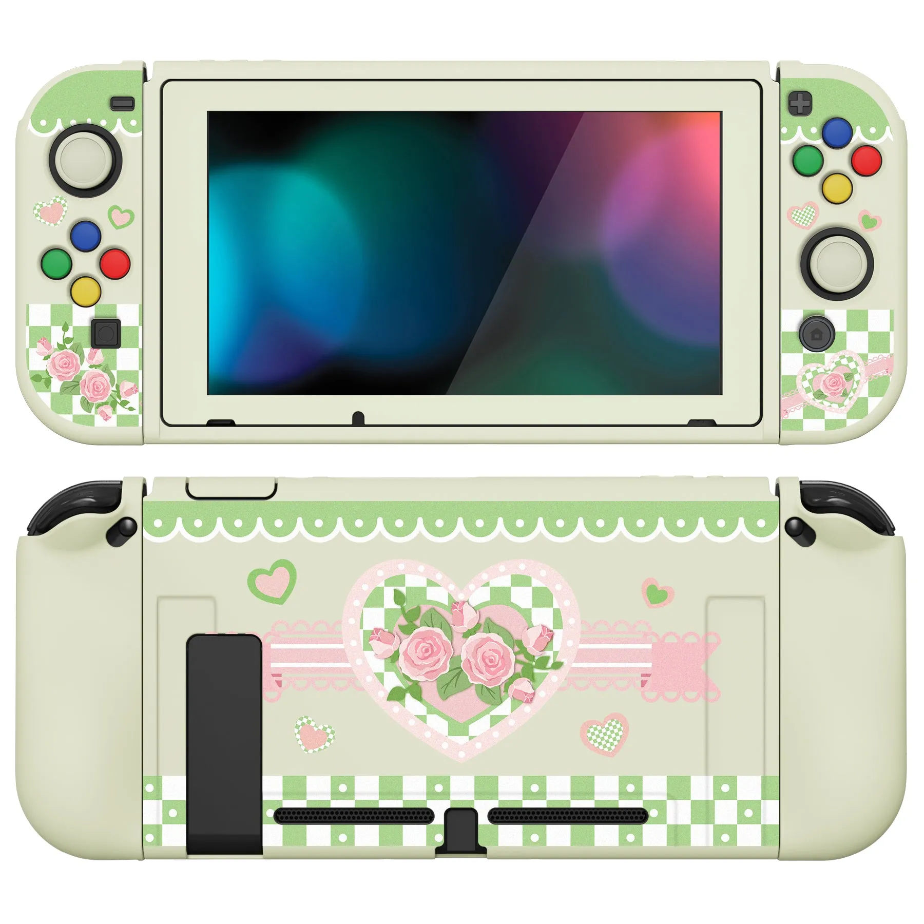 PlayVital ZealProtect Soft Protective Case for Nintendo Switch, Flexible Cover Protector for Nintendo Switch with Tempered Glass Screen Protector & Thumb Grip Caps & ABXY Direction Button Caps - Shabby Chic Rose - RNSYV6024