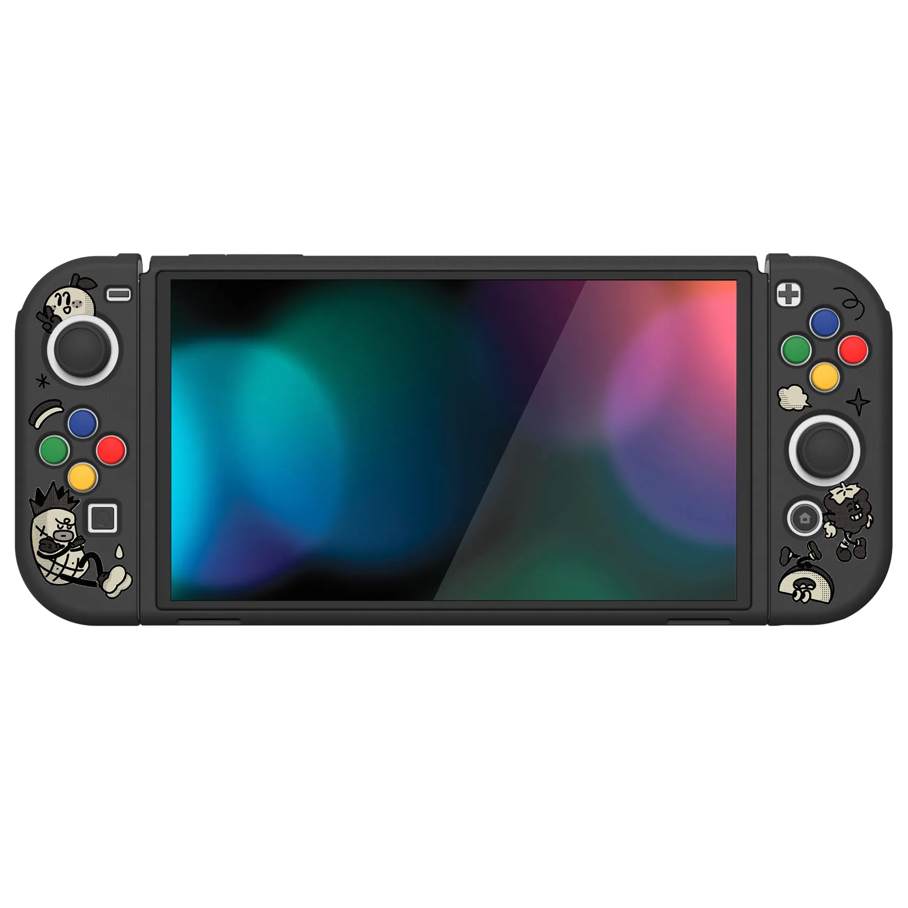 PlayVital ZealProtect Soft Protective Case for Switch OLED, Flexible Protector Joycon Grip Cover for Switch OLED with Thumb Grip Caps & ABXY Direction Button Caps - Fruit Road - XSOYV6058