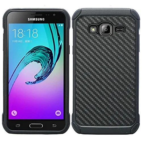 Samsung Galaxy J3 Case, J3V Case | Express Prime Case | Galaxy Sky Case | Amp Prime Case | Galaxy Sol Slim Hybrid Armor Case - Carbon Fiber