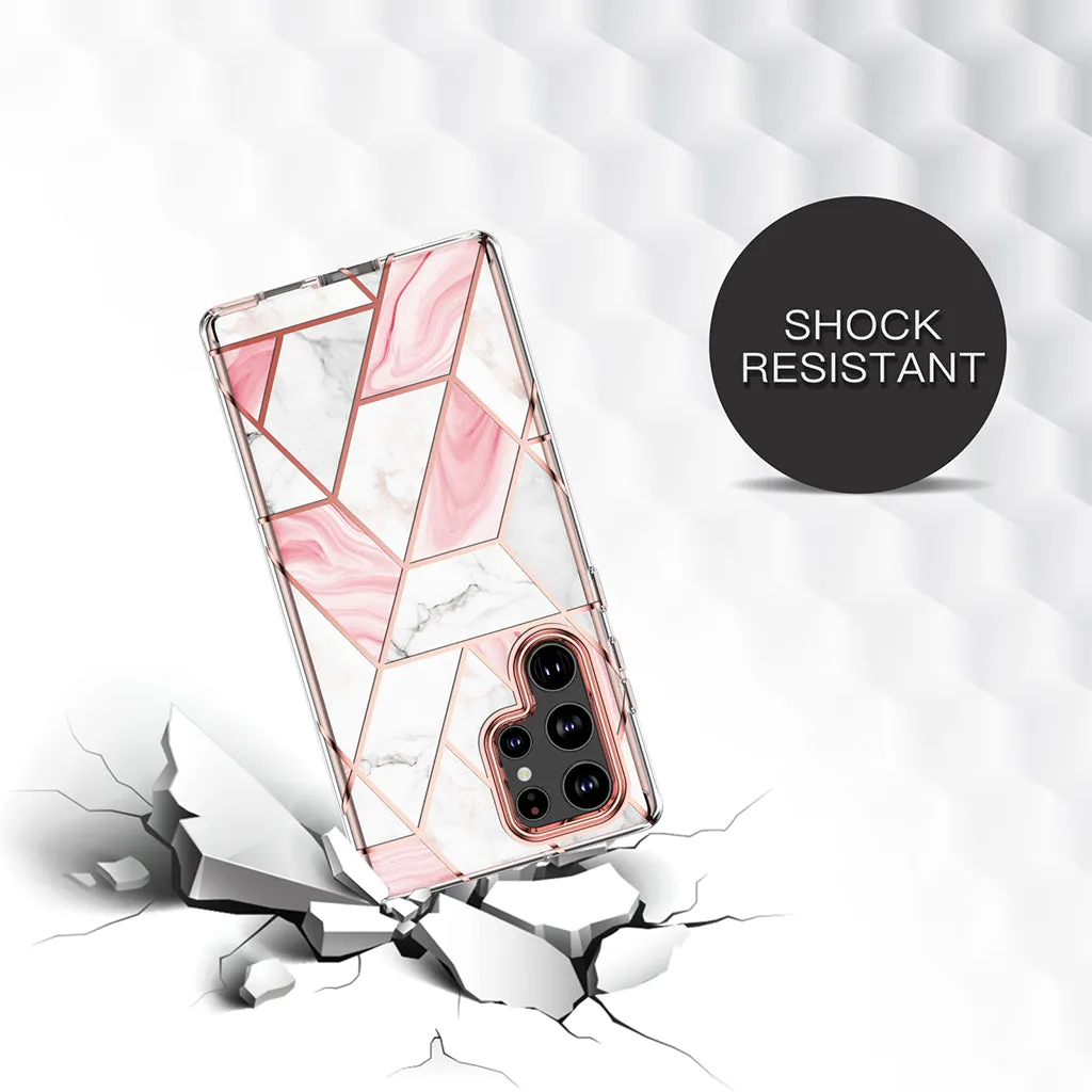 Samsung Galaxy S23 Ultra 5G | Marble Shockproof Bumper Stylish Slim Phone Cases | Pink Marble