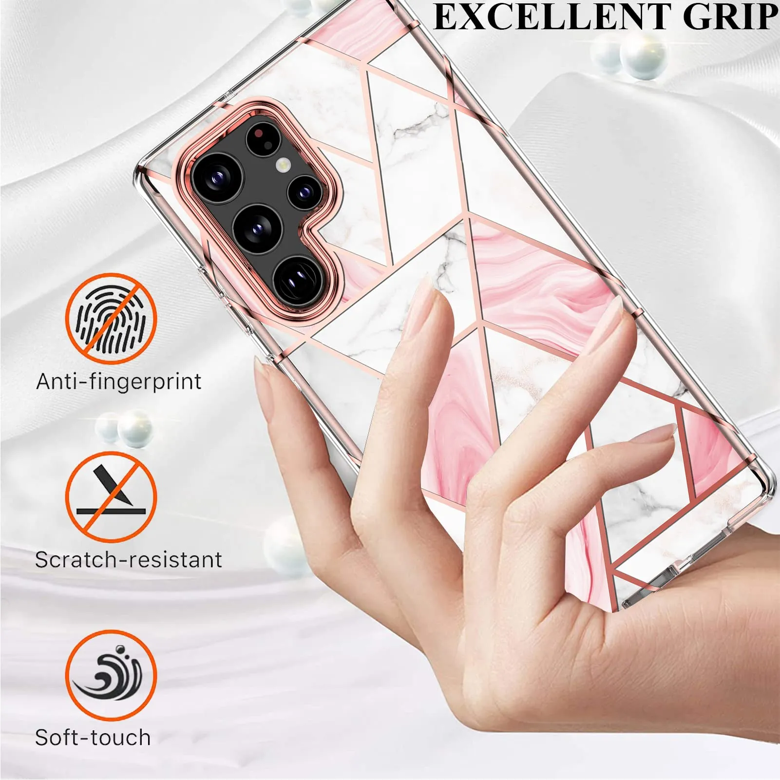 Samsung Galaxy S23 Ultra 5G | Marble Shockproof Bumper Stylish Slim Phone Cases | Pink Marble