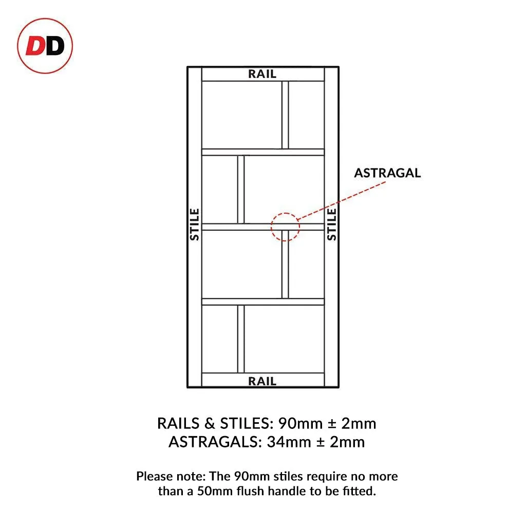 Single Sliding Door & Premium Wall Track - Eco-Urban® Kochi 8 Pane Door DD6415SG Frosted Glass - 6 Colour Options