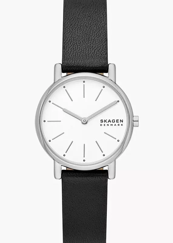 SKAGEN SIGNATUR LILLE OFF WHITE DIAL BLACK LEATHER BAND SKW3120