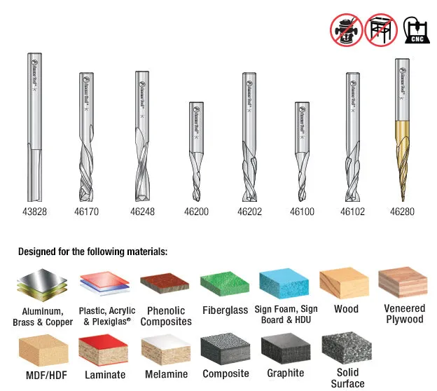 Spiral Compression CNC Router Bit Collection | 8 Piece | 1⁄4 Shank | AMS-137 | 738685137338