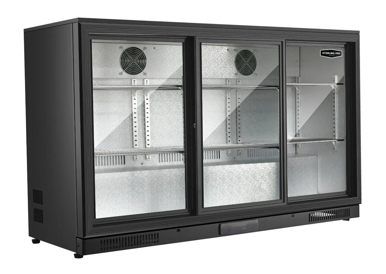 Sterling Pro SP3BC-BK/BS Black Triple Door Sliding Bottle Cooler 300 Ltrs / 274 Bottles