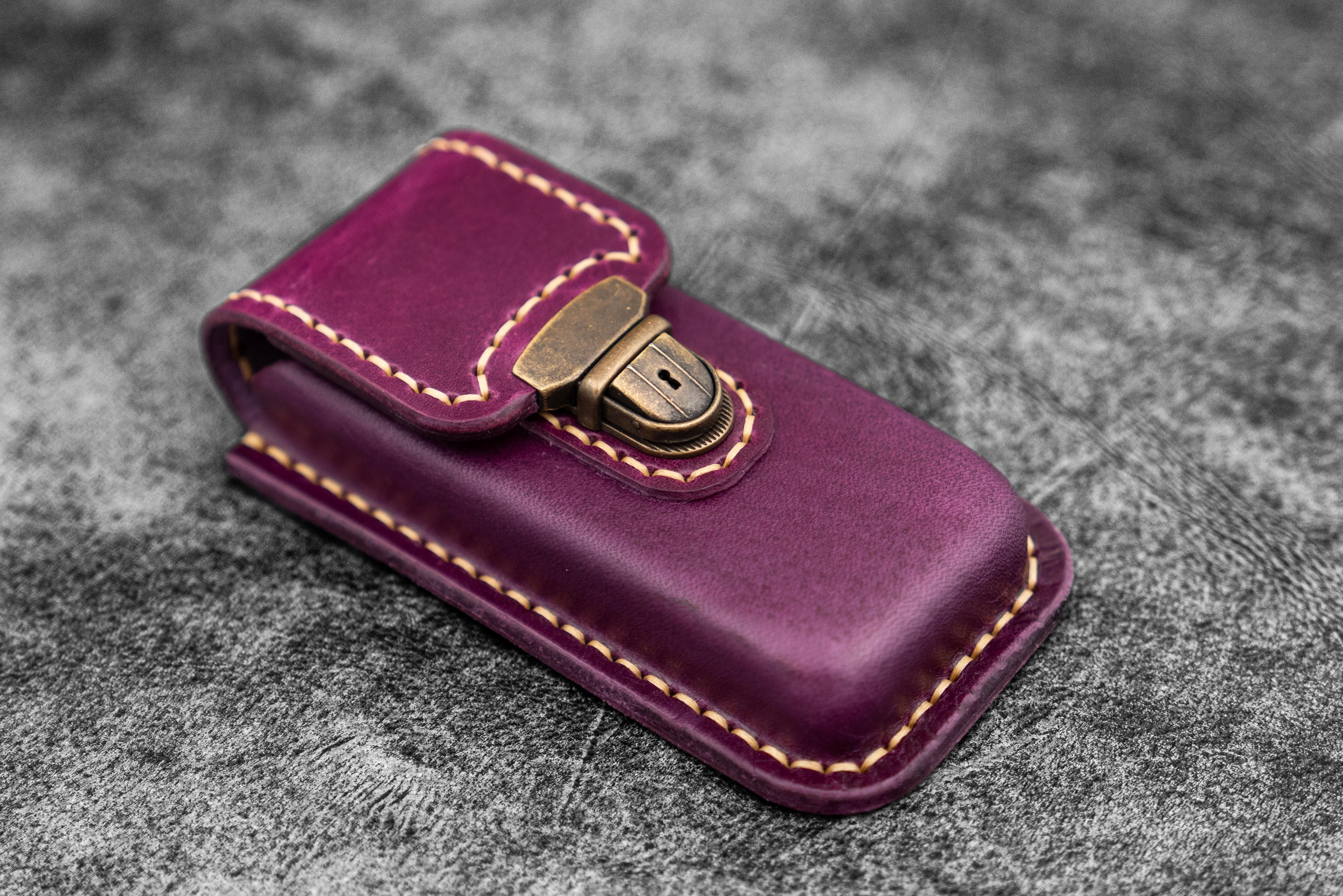 The Old School - Leather Molded Pen Case for 3 Pocket Pens - Purple