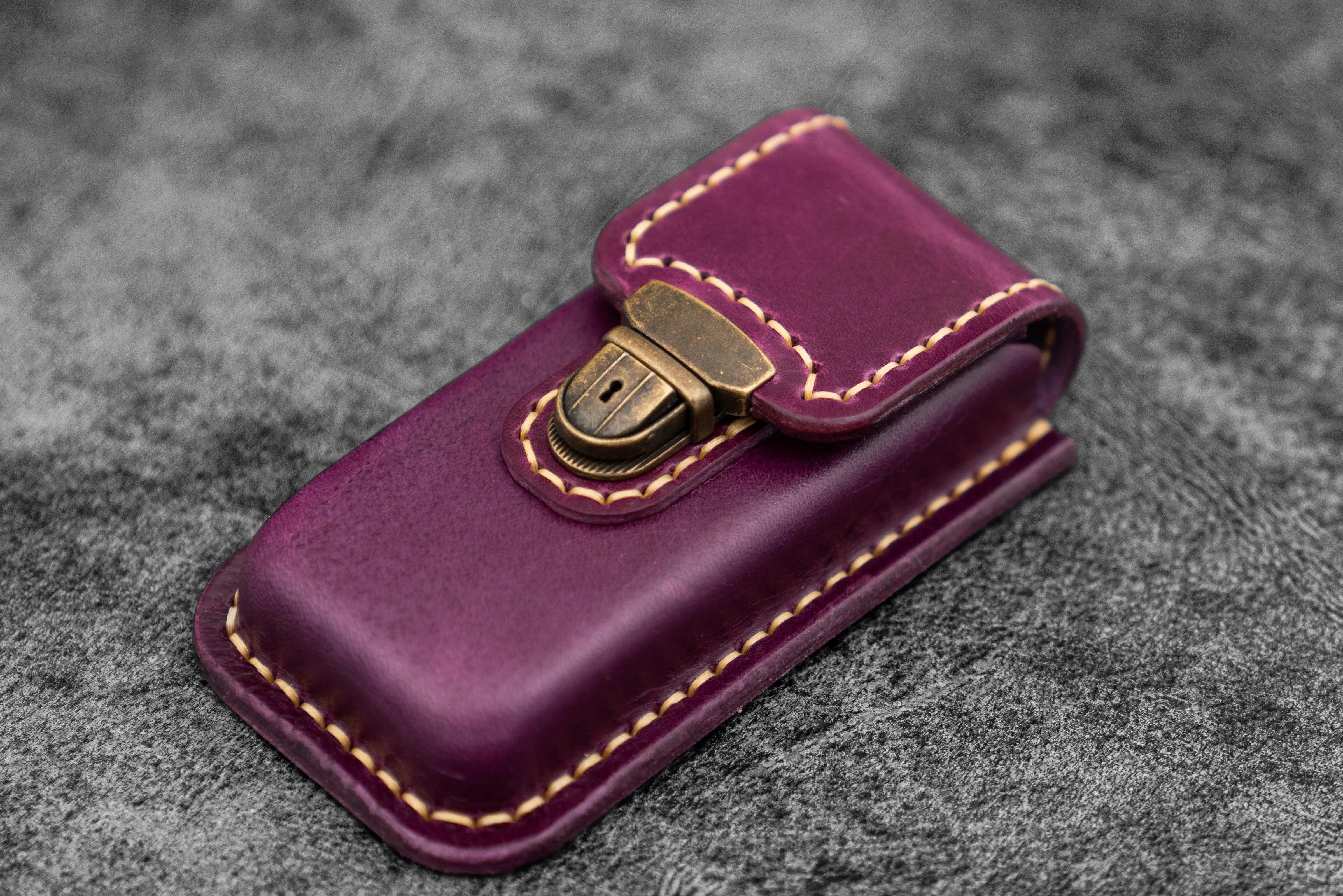 The Old School - Leather Molded Pen Case for 3 Pocket Pens - Purple