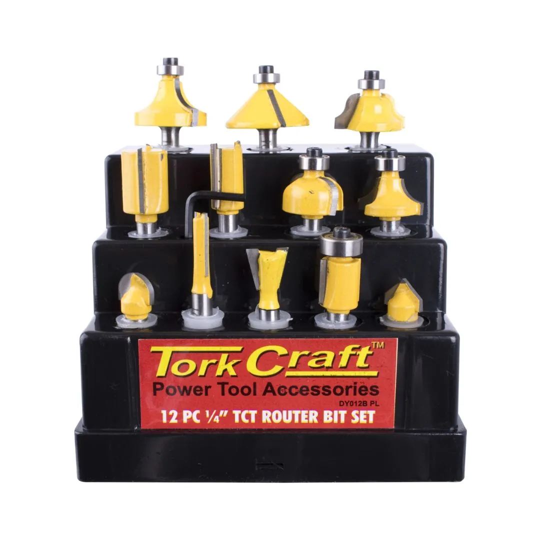 Tork Craft | Router Bit Set Plastic Box ¼" Shank 12Pc