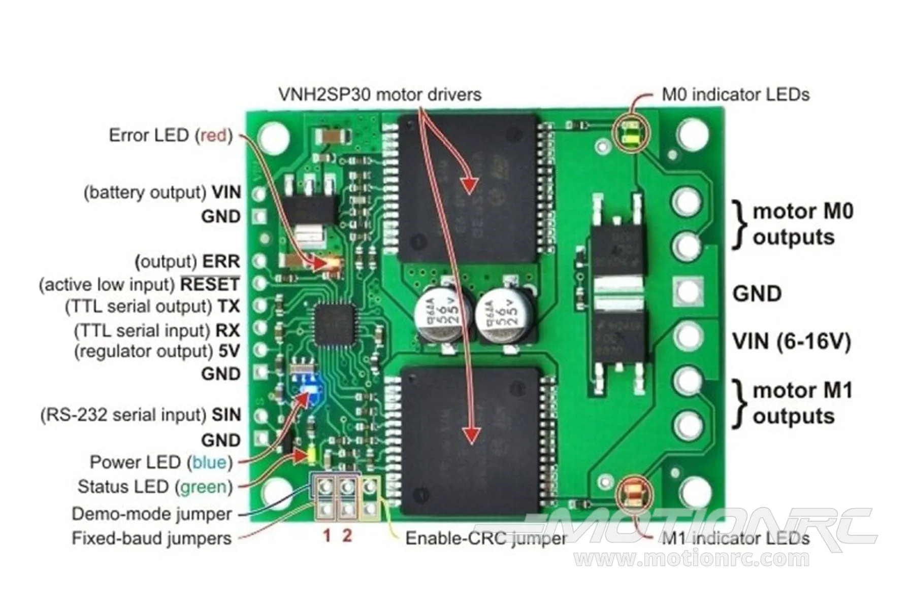 Torro 1/16 Scale Pololu Qik 2s12v10 Dual Serial Motor Controller