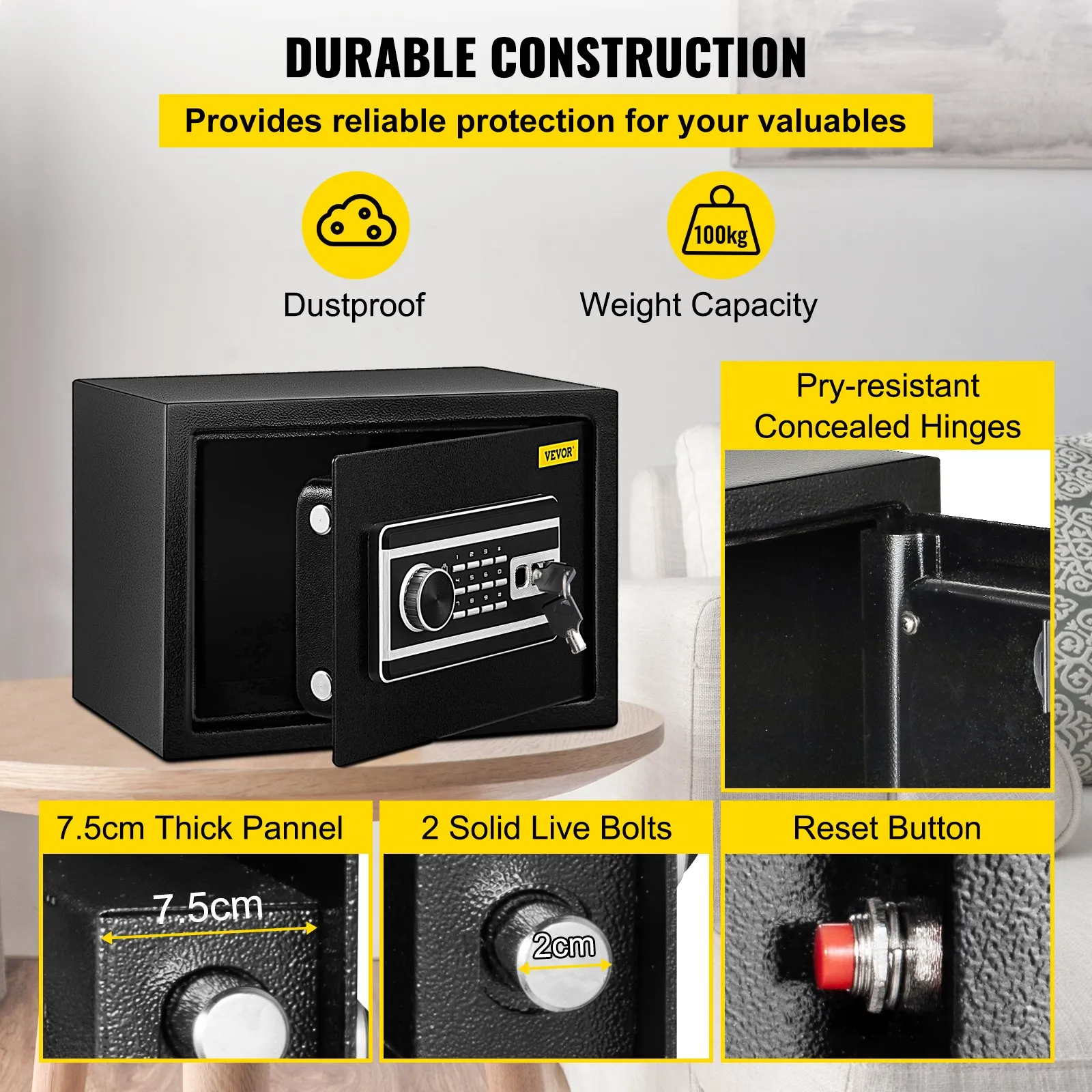 VEVOR Safe Box - 0.8 CU.FT Fingerprint, Key, and Digital Keypad Security - Sturdy Steel Construction - Protect Your Valuables