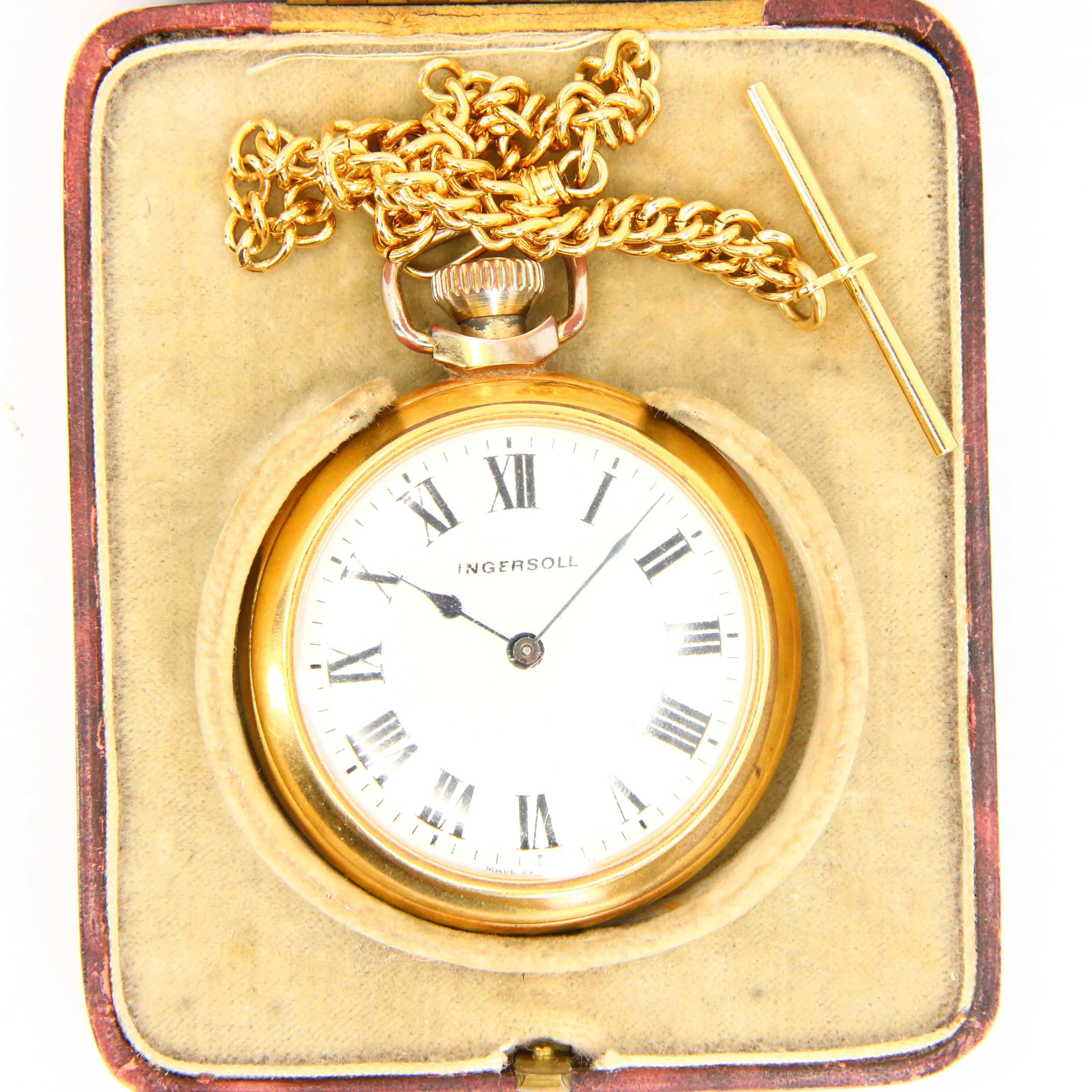 Vintage Ingersoll Rolled Gold Pocket Watch with Albert Boxed Running Gift